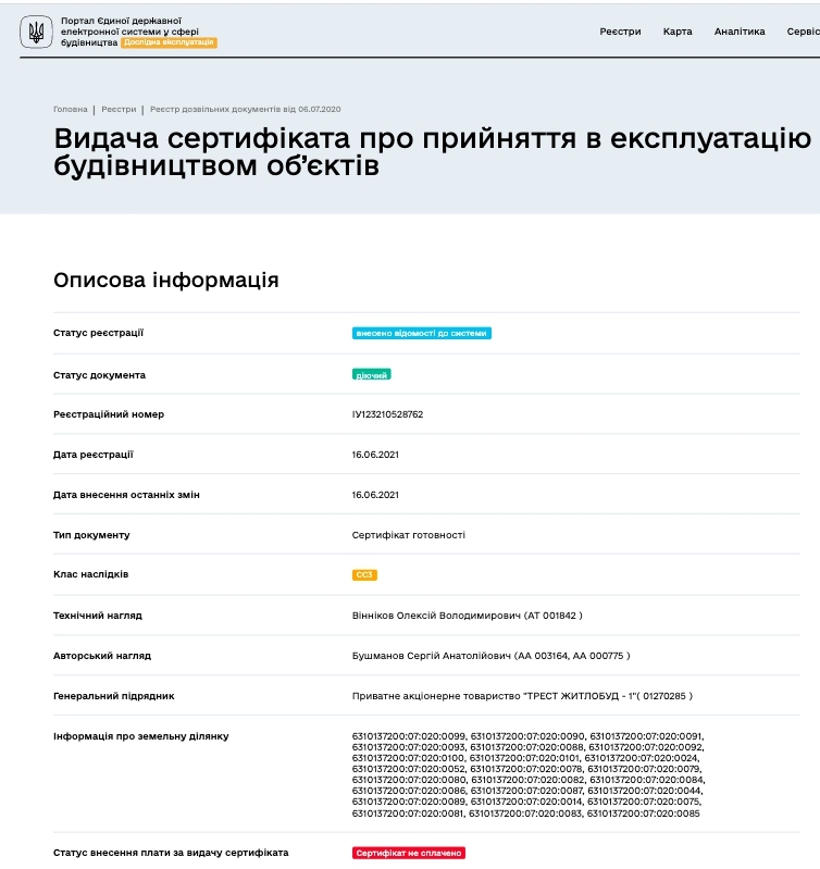 Сертифікат про готовність Дом 4, ЖК Казка