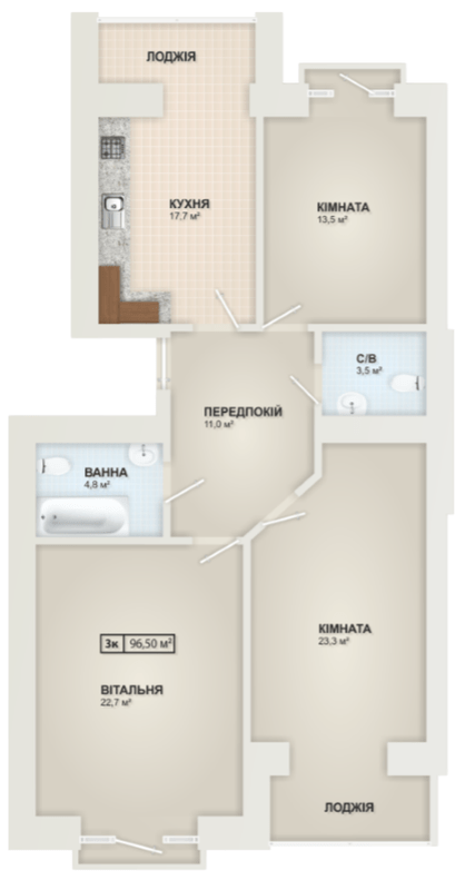 3-кімнатна 96.5 м² в ЖК Містечко Козацьке від 13 800 грн/м², Івано-Франківськ
