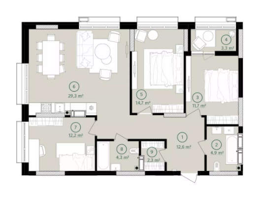3-комнатная 95.3 м² в ЖК Дом на Вавиловых от 31 350 грн/м², Киев