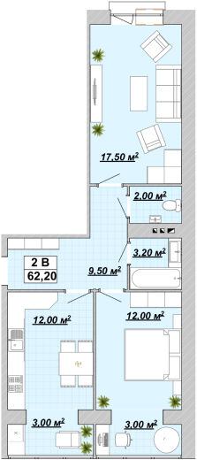2-комнатная 62.2 м² в ЖР Княгинин от 13 500 грн/м², Ивано-Франковск