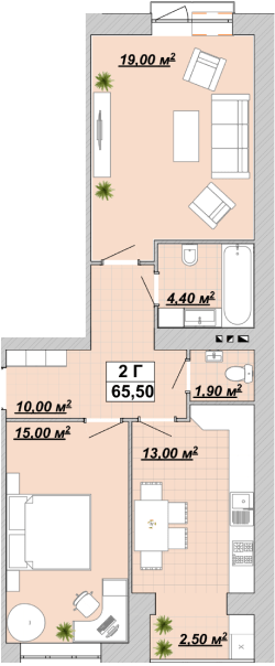 2-комнатная 65.5 м² в ЖР Княгинин от 14 000 грн/м², Ивано-Франковск