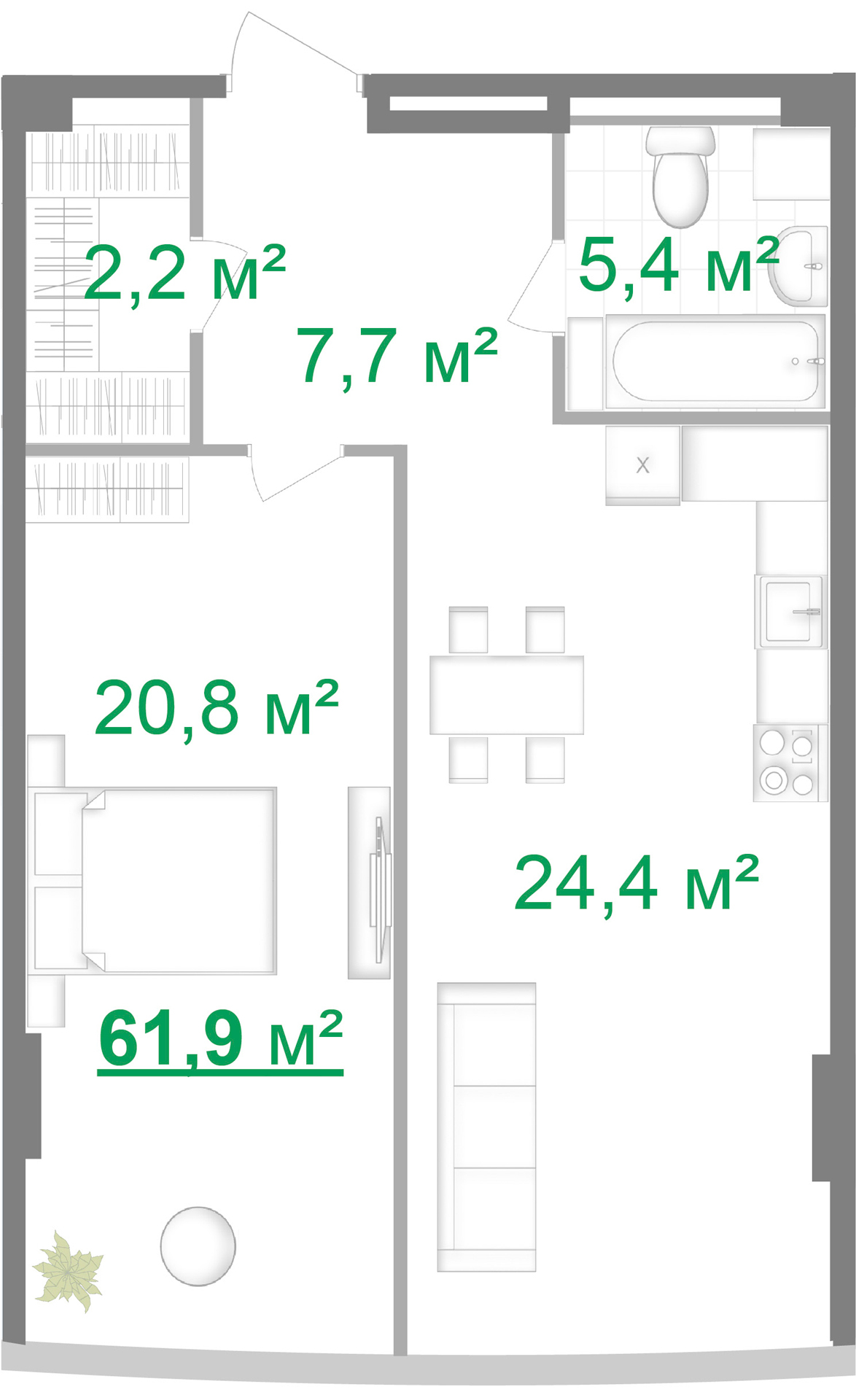 2-комнатная 61.2 м² в МФК Intergal City от 64 802 грн/м², Киев