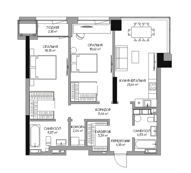 2-кімнатна 86.06 м² в БФК A136 Highlight Tower від 50 400 грн/м², Київ