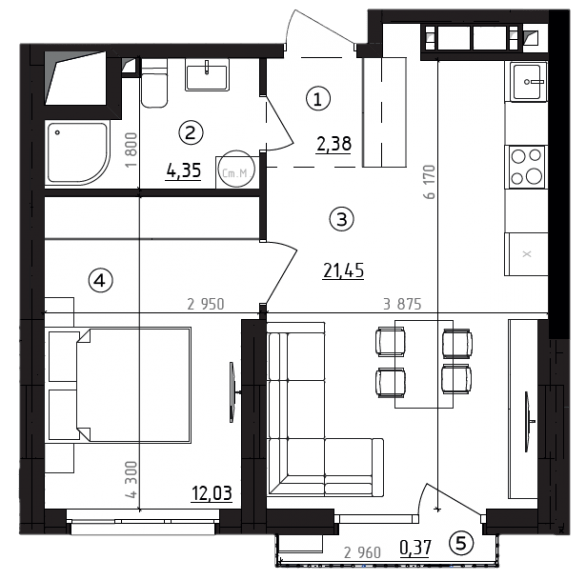1-кімнатна 41.79 м² в ЖК Be the One від 36 000 грн/м², Київ