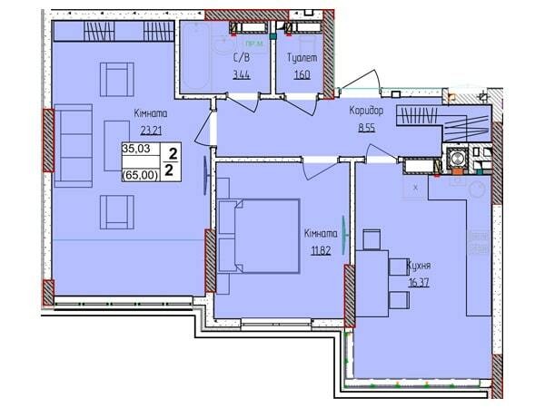 2-кімнатна 64.99 м² в ЖК Піонерський квартал 2 від 21 800 грн/м², смт Чабани