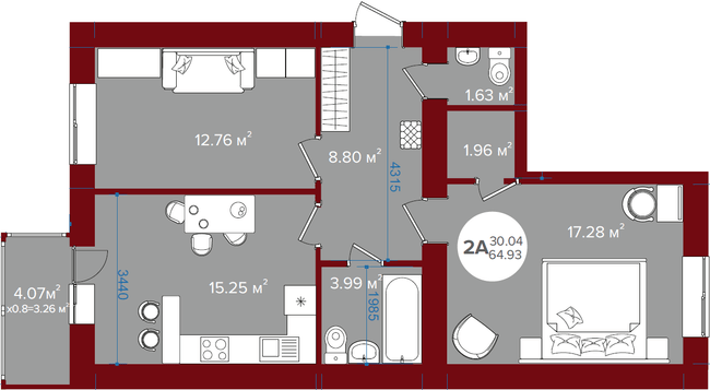 2-кімнатна 64.93 м² в ЖК Олімп від 22 400 грн/м², м. Ірпінь