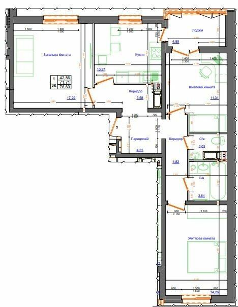 3-кімнатна 76.6 м² в ЖК АТЛАНТ (Коцюбинське) від 21 000 грн/м², смт Коцюбинське