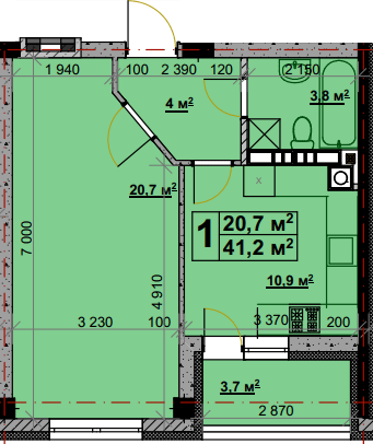 1-комнатная 41.2 м² в ЖК Vlasna от 22 000 грн/м², с. Ходосовка