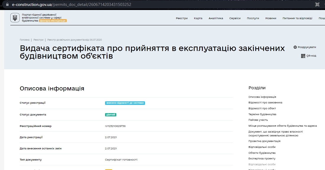 Сертифікат про готовність ДОМ 01701-01705, ЖК Файна Таун