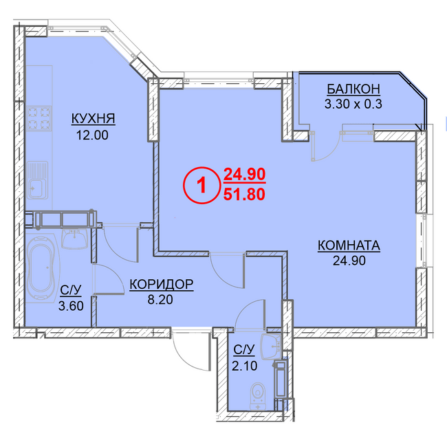 1-кімнатна 51.8 м² в ЖК Велесгард від 23 000 грн/м², м. Вишгород