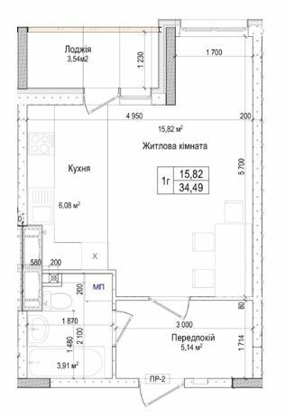 1-кімнатна 34.49 м² в ЖК Атлант на Київській від 24 100 грн/м², м. Бровари