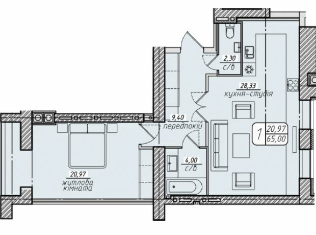 1-кімнатна 67.76 м² в ЖК Західний від 19 500 грн/м², Вінниця