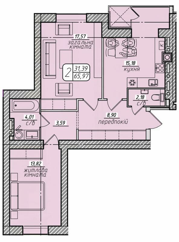2-кімнатна 68.27 м² в ЖК Західний від 21 000 грн/м², Вінниця
