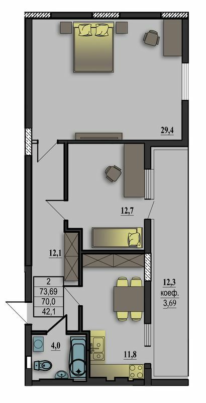 2-комнатная 73.69 м² в ЖК Премьер Холл от 13 400 грн/м², Житомир