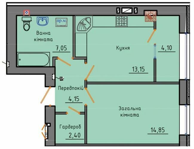1-комнатная 45.7 м² в ЖК Триумф от 17 500 грн/м², Житомир