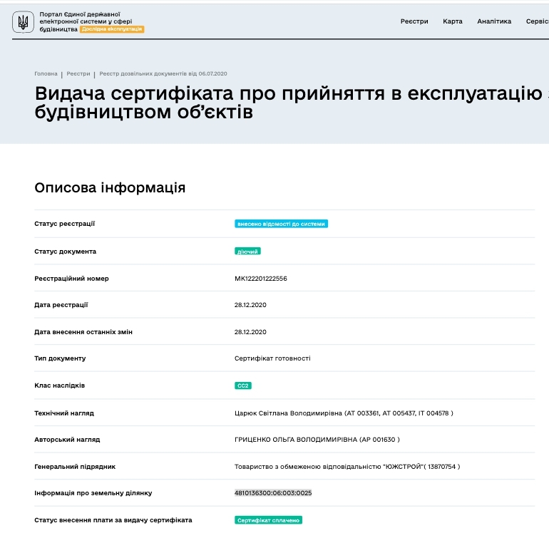 Сертификат о готовности Дом 20, ЖК Ривьера