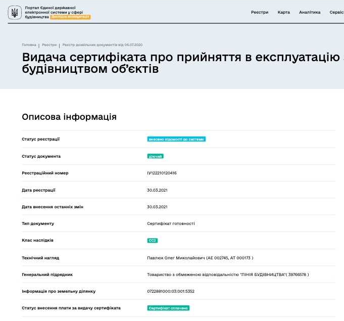 Сертификат о готовности Дом 6, ЖК Західний Олімп