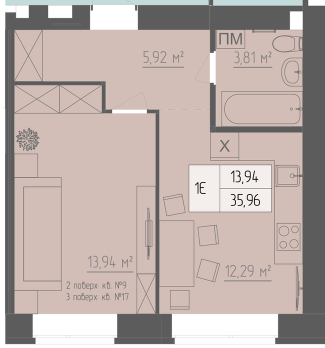 1-комнатная 35.96 м² в ЖК Abricos от 15 300 грн/м², Ровно
