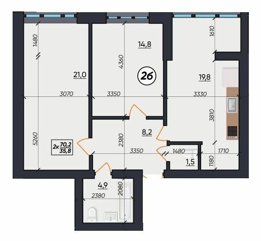 2-комнатная 70.2 м² в ЖК На Щасливому от 19 500 грн/м², Ровно