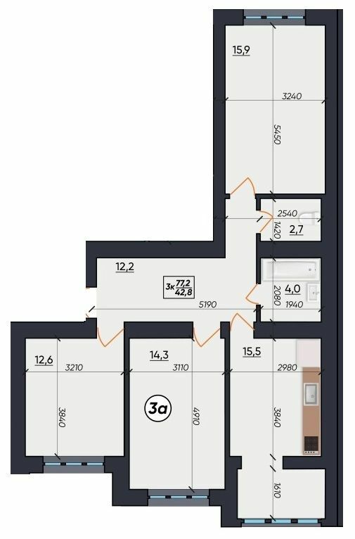 3-комнатная 77.2 м² в ЖК На Щасливому от 17 200 грн/м², Ровно