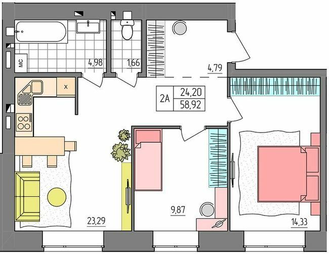 2-кімнатна 58.92 м² в ЖК Синергия Glass від 15 200 грн/м², Рівне
