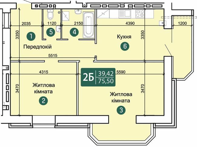 2-кімнатна 75.5 м² в ЖК Зарічний від 14 900 грн/м², Суми