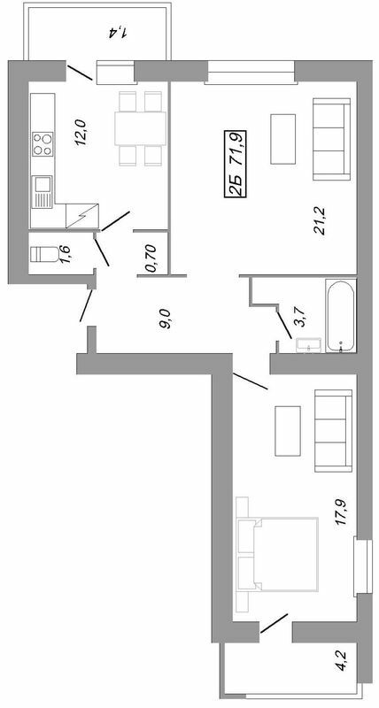 2-кімнатна 71.9 м² в ЖК Рідний Дім від 12 500 грн/м², Тернопіль