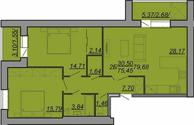 2-кімнатна 79.68 м² в ЖК Рідний Дім від 12 500 грн/м², Тернопіль