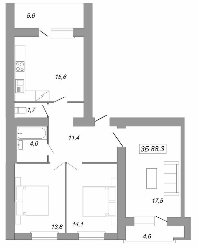 3-кімнатна 88.3 м² в ЖК Рідний Дім від 10 000 грн/м², Тернопіль