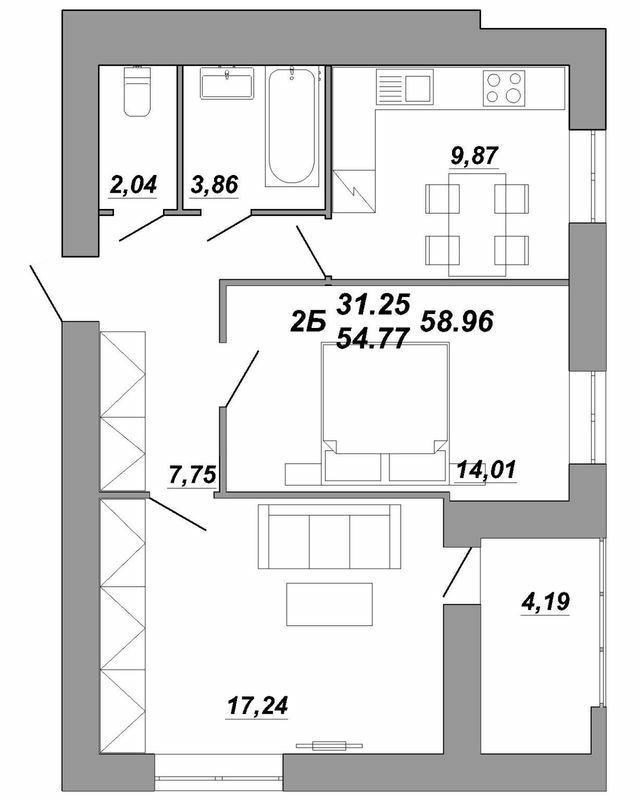 2-кімнатна 58.96 м² в ЖК Рідний Дім від 14 500 грн/м², Тернопіль