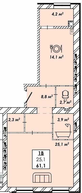 1-комнатная 61.1 м² в ЖК Родной дом от 17 500 грн/м², Черкассы