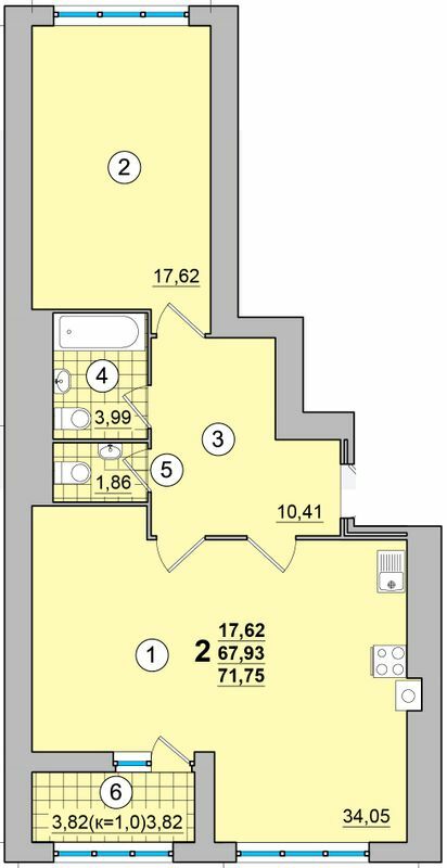 2-комнатная 71.75 м² в ЖК на Масанах от 13 500 грн/м², Чернигов