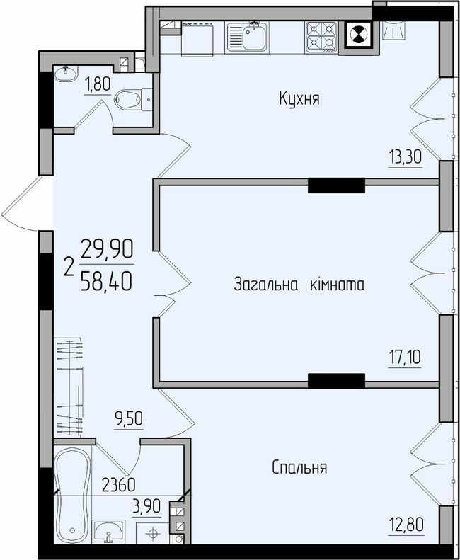 2-комнатная 58.4 м² в ЖК Comfort Hall от 15 650 грн/м², Черновцы