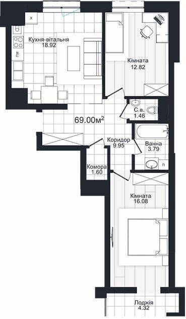 2-комнатная 69 м² в ЖК Compass от 25 500 грн/м², Черновцы