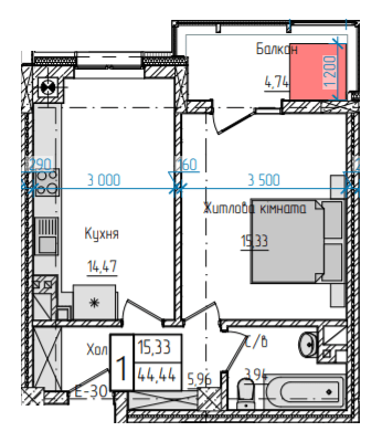 1-комнатная 44.44 м² в ЖК Научный от 19 750 грн/м², Черновцы
