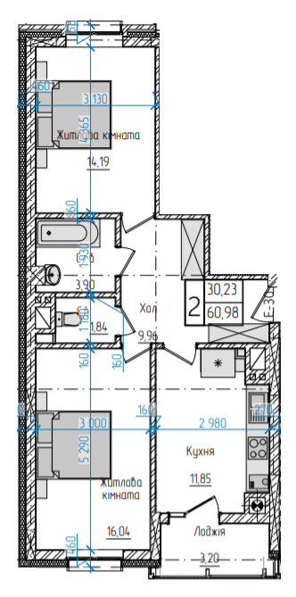 2-комнатная 60.98 м² в ЖК Научный от 24 050 грн/м², Черновцы