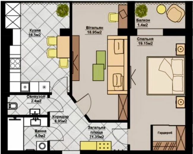 2-комнатная 71.35 м² в ЖК Счастливая семья от 19 800 грн/м², Черновцы