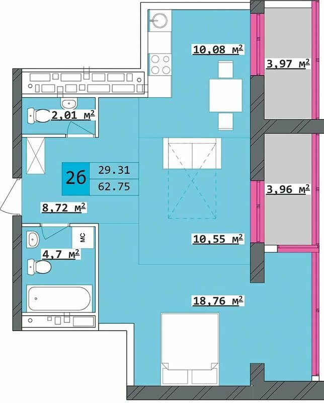 2-комнатная 62.75 м² в ЖК Столичный от 21 000 грн/м², Харьков