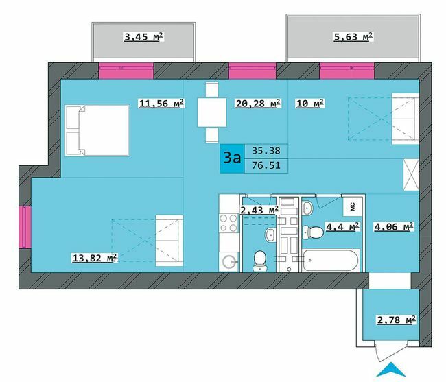 3-комнатная 76.51 м² в ЖК Столичный от 20 500 грн/м², Харьков