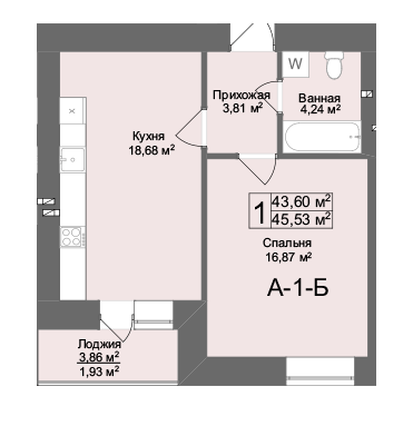 1-кімнатна 45.53 м² в ЖК Комфорт на Салтівці від 24 000 грн/м², Харків