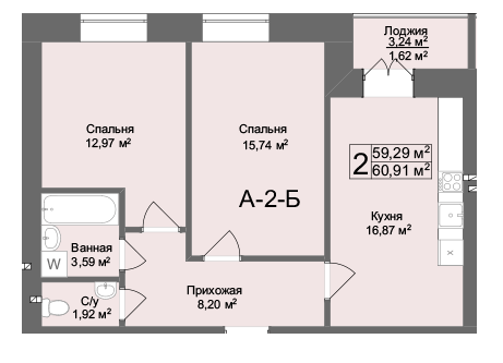 2-кімнатна 60.91 м² в ЖК Комфорт на Салтівці від 21 500 грн/м², Харків