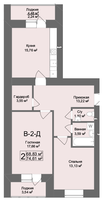 2-кімнатна 74.61 м² в ЖК Комфорт на Салтівці від 19 000 грн/м², Харків