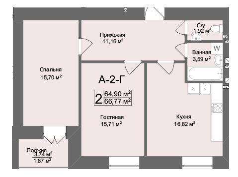 2-кімнатна 66.77 м² в ЖК Комфорт на Салтівці від 21 500 грн/м², Харків
