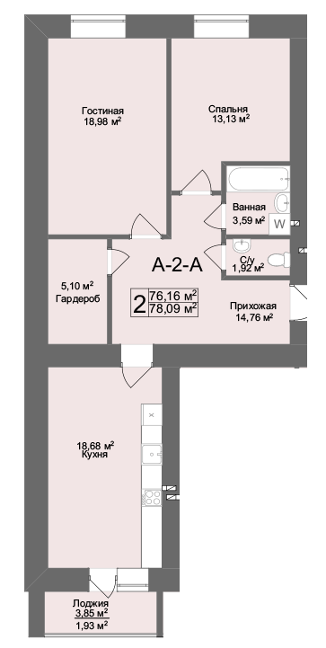 2-кімнатна 78.09 м² в ЖК Комфорт на Салтівці від 21 500 грн/м², Харків