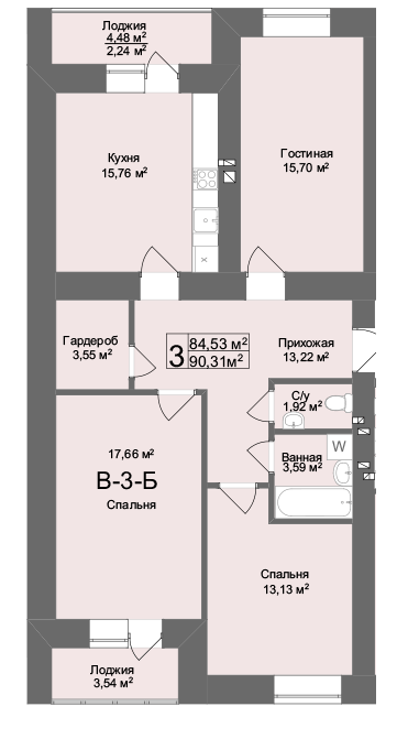 3-кімнатна 90.31 м² в ЖК Комфорт на Салтівці від 19 000 грн/м², Харків