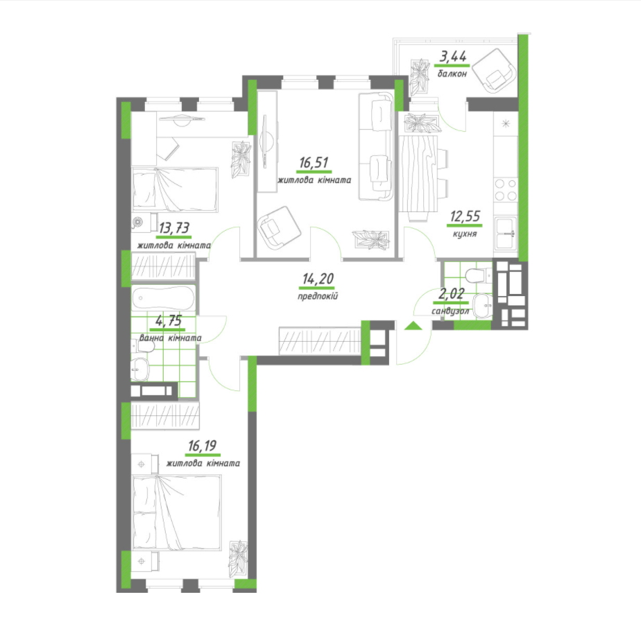 3-кімнатна 83.39 м² в ЖК Нивки-Парк від 39 303 грн/м², Київ