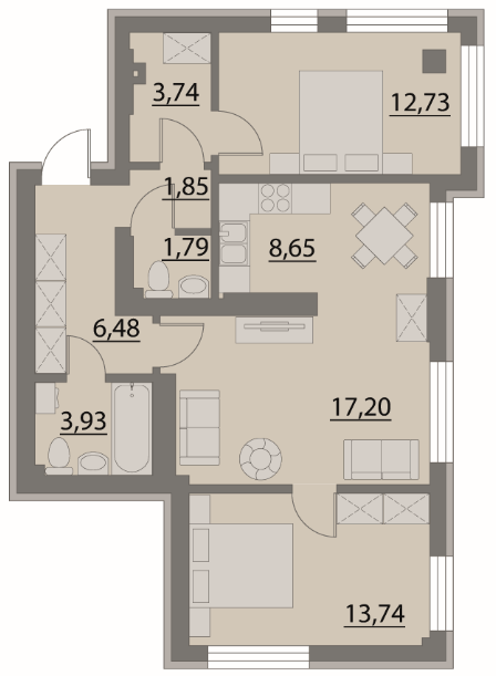 3-кімнатна 70.11 м² в Апарт-комплекс X-point від 21 500 грн/м², Київ