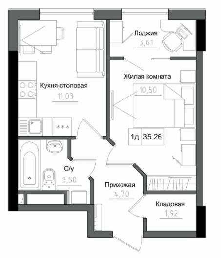 1-кімнатна 35.26 м² в ЖМ ARTVILLE від 22 650 грн/м², смт Авангард