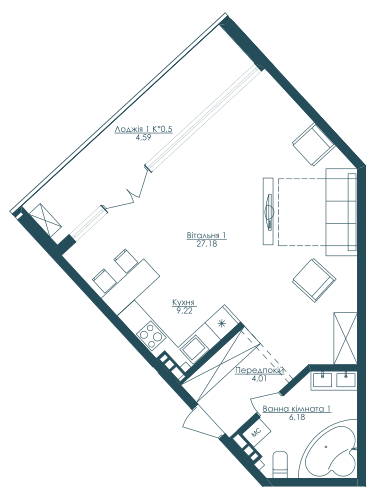 1-кімнатна 51.17 м² в ЖК KANDINSKY Odessa Residence від 51 421 грн/м², Одеса