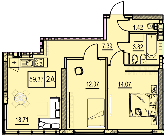 2-кімнатна 59.37 м² в ЖК Manhattan від 22 300 грн/м², Одеса